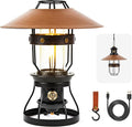 Metal LED Retro Camping Lantern, 2-in-1 Hanging/Standing, Dimmable, 3500mAh Rechargeable, Water Resistant, Brown
