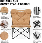 KingCamp Padded Oversized Camping Chair and Bamboo Folding Table 4-Fold Portable Camping Table with Visual Adjustable Height Aluminum Legs,Outdoor Lightweight Camp Tables with Carry Bag