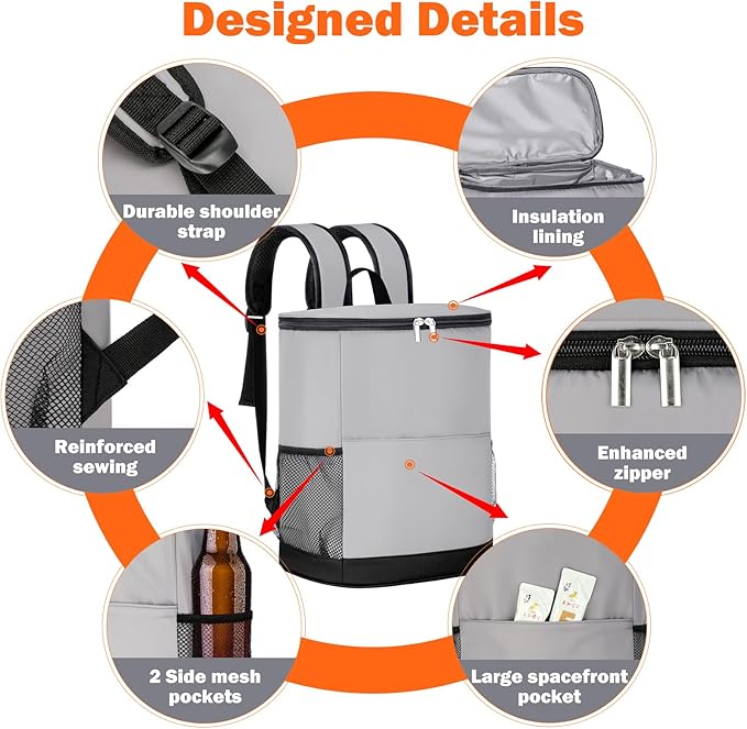 Insulated Cooler Backpack 30 Cans - Leak Proof Beer Backpack Lightweight Cooler Bag for Travel, Camping, Beach, Lunch