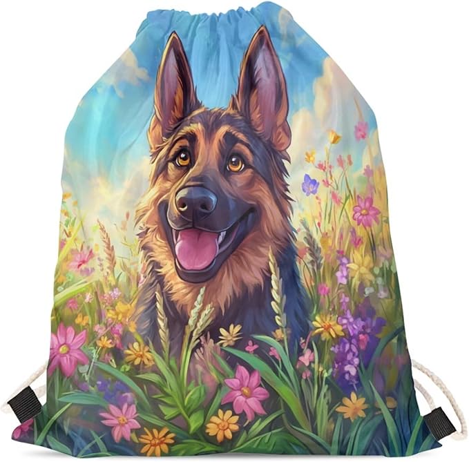 Upetstory German Shepherd Backpack Drawstring Bag Portable Gym Sackpack Cinch Gym Bag Daily Rucksack Bookbag Shoulder Daypack Outdoor Sports Beach Workout Office Yoga