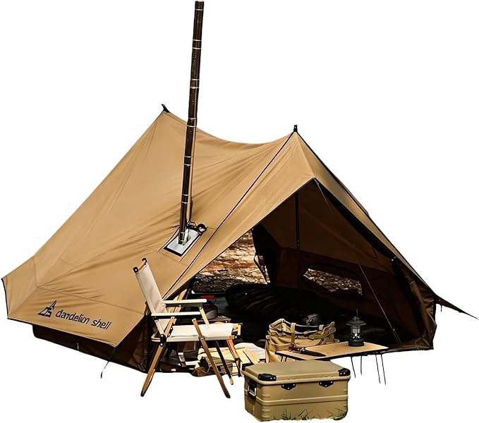 Hot Tent with Stove Jack – 4 Season Waterproof & Windproof Shelter for 1–4 People, Lightweight for Camping, Hiking, Hunting & Fishing