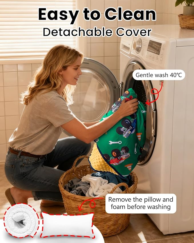 Primlect Toddler Thickened Foam Nap Mat with Pillow, Extra Large 55"x35", Soft, Supportive Sleeping Bag with Detachable, Washable Cover, for Sleepover, Home, Travel, Boys and Girls