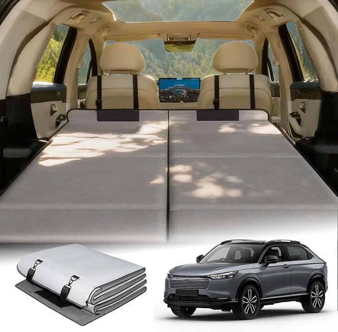 Car Bed for Honda HRV, Foldable Non-Inflatable Memory Foam Camping Mattress, Thickened Portable SUV Trunk Sleeping Pad, Air Mattress Upgrade for Camping & Travel Essentials, With Storage Bag, Gray