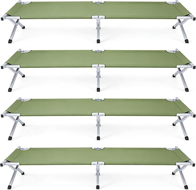 Portable Folding Camping Cot, Heavy Duty Sleeping Bed with Carrying Bag, 610D Oxford Cloth & Lightweight Aluminum Frame, 275lbs Load, Outdoor Cot for Adults, Travel, Hiking, Office (Green, 4 Pack)