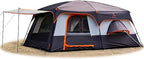 KTT Extra Large Tent 10-12-14 Person(A),Family Cabin Tents,2 Rooms,3 Doors and 3 Windows with Mesh,Straight Wall,Waterproof,Double Layer,Big Tent for Outdoor,Picnic,Camping,Family Gathering