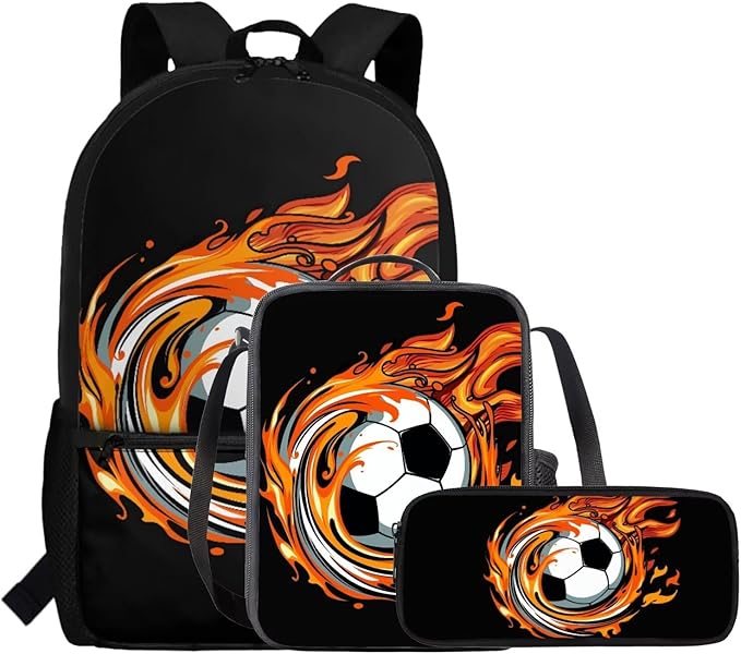 Rnyleeg Cartoon Soccer Backpack for Boys 6-8 with Lunchbox Lightweight Kids Bookbag Set 3 Piece for Elementary School Mochilas Para NiñA