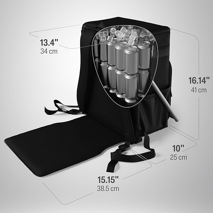 Insulated Backpack Cooler with Foldable Seat - 40 Cans, 24 Hour Cooling, Breathable Straps, Lightweight Leak Proof Liner, Portable Cooler Backpack Bag for Men Women Beach Travel Camping Picnic Hiking