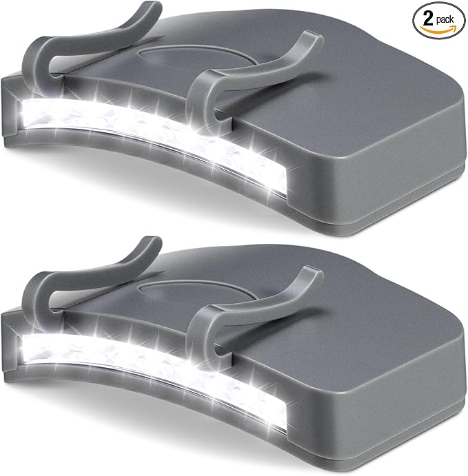 Mudder 2 Pcs Hat Light Clip 11 LED Hat Lights Clip on Headlamp Battery Powered Brim Lamp Gray Waterproof Ultra Bright Headgear Flashlight for Hunting Camping Fishing Hiking