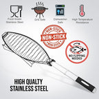 Fish Grilling Basket for Grill - Stainless Steel Basket, Non-Stick Fish Rack for Grilling with Adjustable Lock Removable Handle, Ideal for BBQ, Camping, Charcoal and Gas Grills