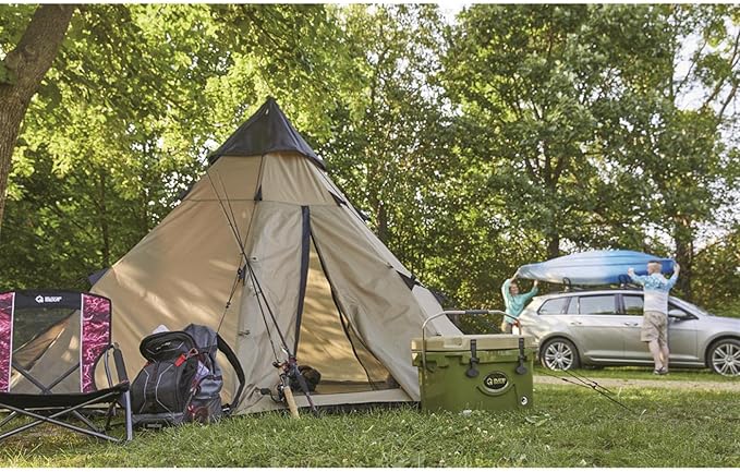 Guide Gear 10' x 10' Teepee Tent for Adults Outdoor Camping, 2-Person, Instant Easy Set-Up Waterproof 4-Season Tents for Backpacking, Hiking