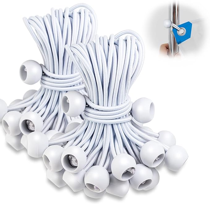 Ball Bungee Cords 4 Inch,100 PCS White Tarp Bungee Balls Heavy Duty Canopy Tarp Tie Cords for Camping, Shelter