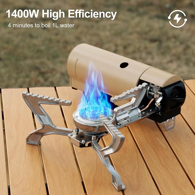 Odoland Portable Camping Stove Butane 1400W Gas Stove Collapsible Backpacking Stove for Indoor Outdoor Cooking Hiking and Picnic