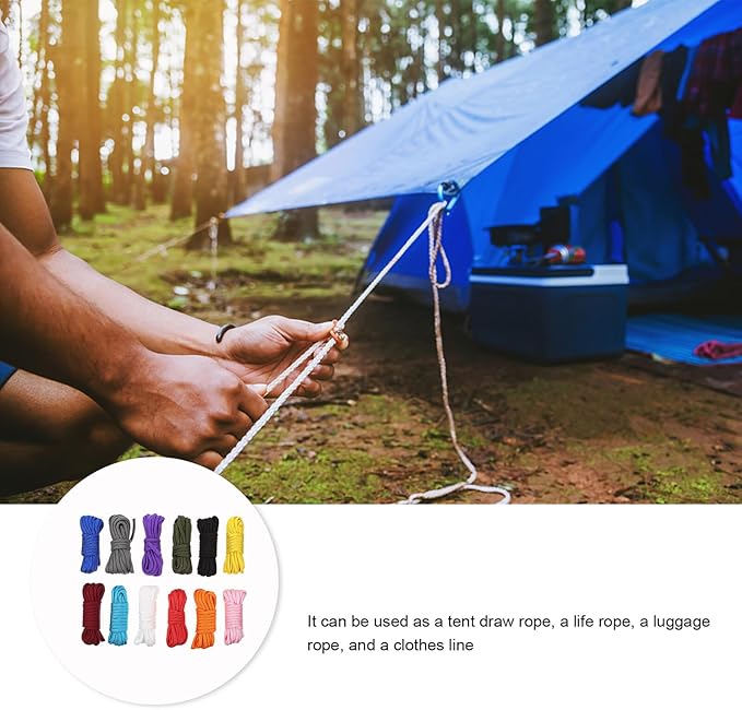 12 Rolls Tent Cord and Emergency Survival Rope, 3 Meters Each, Heavy-Duty Outdoor Camping Guide Line for Hiking and Climbing Random Color