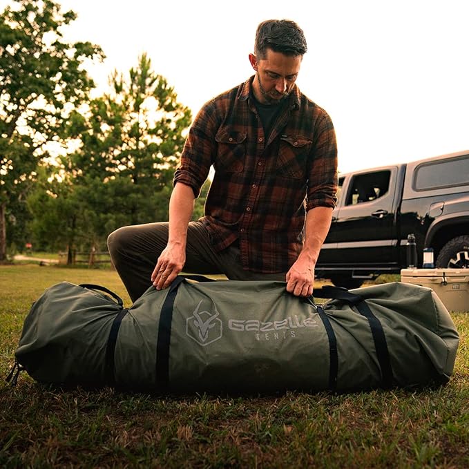 Gazelle T3 Tandem GT350GR Pop-Up Portable Camping Hub Tent, Easy Instant Set up in 90 Seconds, Alpine Green, 6-Person, Family, Overlanding, 82" x 152"