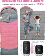 Single Sleeping Bag for Adults Kids 3-Season, Lightweight Waterproof Ripstop, Dual Zipper Bottom Vent, Compression Sack, Portable Camping Hiking Backpacking Gear