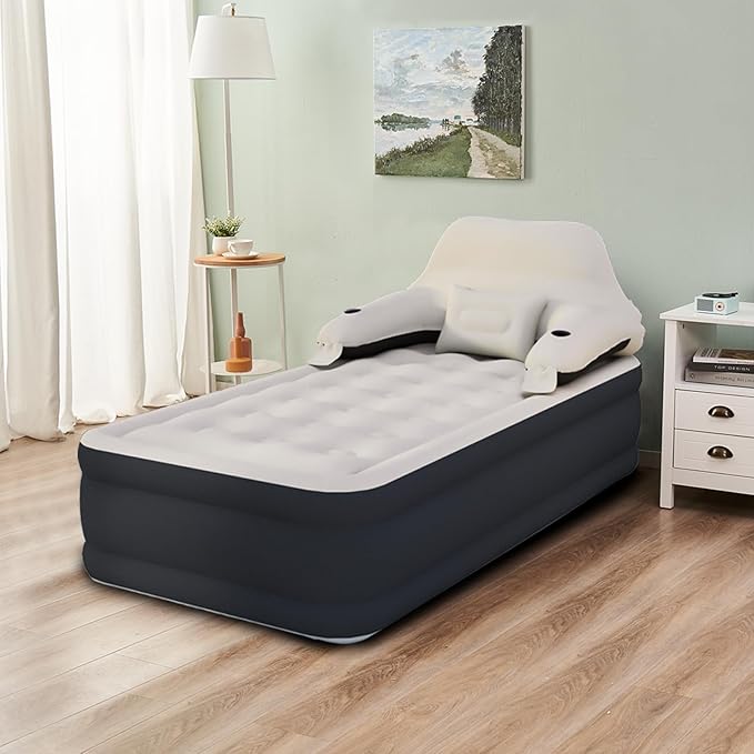 RAPTAVIS Twin Size Air Mattress Inflatable Bed with Pump and Headboard, Blow Up Mattress