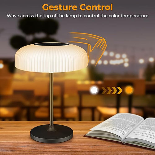 2 Color Table Touch Lamp, Versatile Solar and USB-C Rechargeable Desk Lamp with IP65 Waterproof Design, Indoor/Outdoor Ligh Perfect for the Patio, Garden, Camping, Bathroom, and Bedside Use.