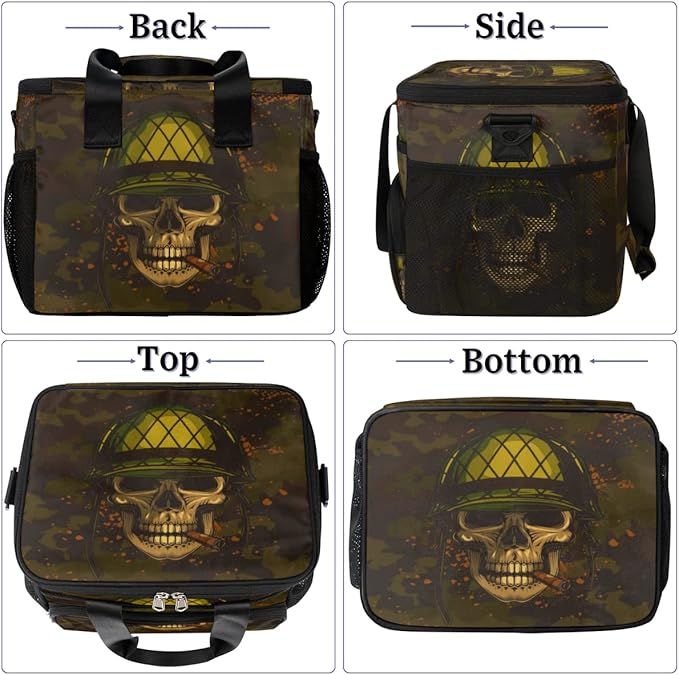 Pardick Insulated Lunch Bag Camo Print Cool Skull Adult Large Reusable Lunch Box Leakproof Cooler Tote Bag Lunchbox Freezable Lunch Bag with Adjustable Strap for Women Men Picnic Work Beach