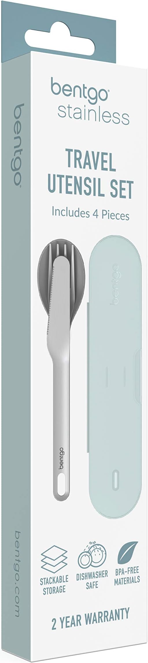 Bentgo Stainless Travel Utensil Set - Reusable 3-Piece Silverware Set with Carrying Case, High-Grade Premium Steel, BPA-Free Case, Eco-Friendly - Ideal for Travel, Camping, and Office Use (Aqua)
