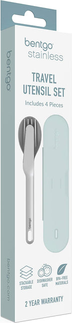 Bentgo Stainless Travel Utensil Set - Reusable 3-Piece Silverware Set with Carrying Case, High-Grade Premium Steel, BPA-Free Case, Eco-Friendly - Ideal for Travel, Camping, and Office Use (Aqua)