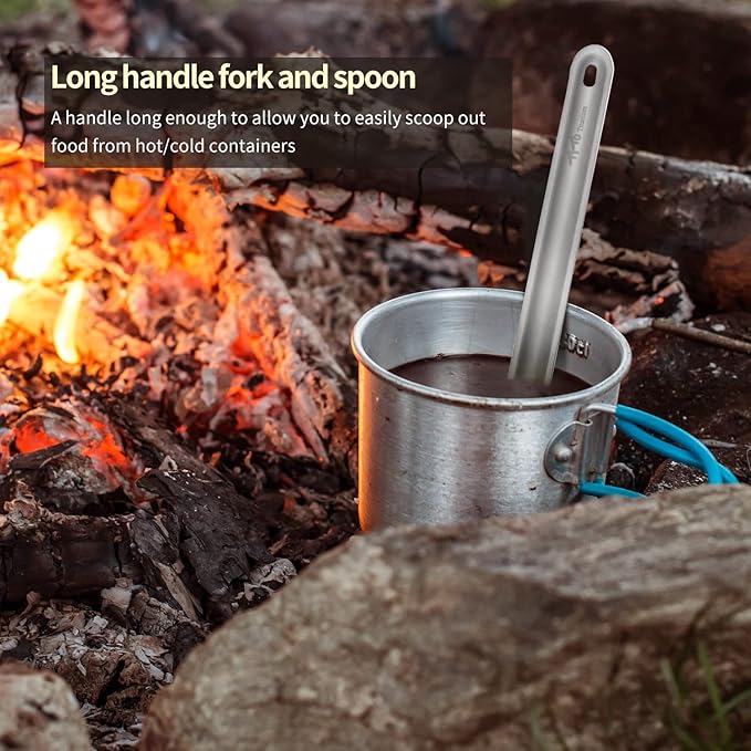 TiTo Titanium Long Handle Spork and Spoon Eco-Friendly Ultralight Portabale Flatware for Outdoor Camping Backpacking Hiking Travel Picnic Tableware with Bag (Bright Rose Spork)