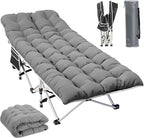 YITAHOME Camping Cots w/Mattress Portable Lounge Chair Outdoor Folding Cot Heavy Duty 575 LB Capacity 1200D Oxford w/Carry Bag Travel Camp Bed for Camping, Office, Traveling, Grey