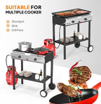 ROVSUN 2 Burner Outdoor Propane Gas Stove with Auto-ignition, Regulator & Shelf, 150,000 BTU Powerful Stand Cooker for Backyard Patio Cooking Home Brewing Canning Turkey Frying