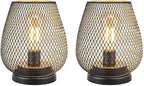 TRIROCKS Set of 2 Medium Battery Powered Outdoor Lantern 6.5'' High Metal Table Lamp Cordless Battery Operated Lamps with LED Edison Bulb for Home Wedding Parties Patio Events Indoors Outdoors(Brown)