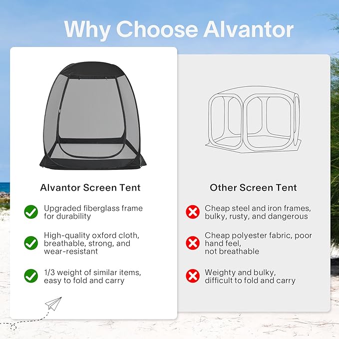 Alvantor Pop Up Screen House Gazebo with Mosquito Netting, Instant UV Resistant Sun Shelter for Patio & Backyard, Portable Canopy Tent for 2-10 Person