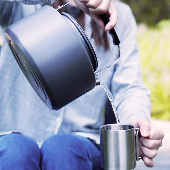 Bulin Camping Kettle, 2.2L Large Portable Stovetop Tea Kettle Fast Heating Boiling Hot Water for Open Fire Lightweight Coffee Pot with 2 Camping Cups & Lids for Outdoor Hiking Picnic Travel