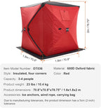 VEVOR Portable Pop-Up Tent, 1-8 Person Insulated Shelter, Large Fishing Area, Hub-Style Shanty for Winter Fishing, Waterproof Oxford Ice Cube with Anchors/Ropes/Carrying Bag