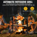 Rotisserie Grill Kit Tripod Rotisserie Stand, 29" Roaster Charcoal Spit With Portable DC 3V Motor Motor & Adjustable Height For Outdoor Camping Party