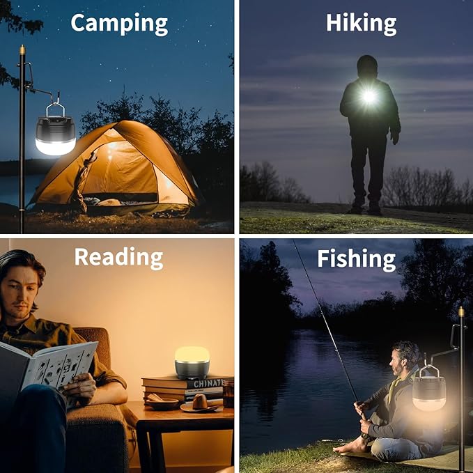 LED Camping Lantern Rechargeable, 1000LM Tent Light with 3 Color Lighting Modes, 8000mAh Power Bank, Waterproof, Mini Flashlight with Magnetic Base for Emergency, Power Outages, Hiking, Home