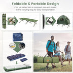 Goplus Camping Tent Cot, 5-in-1 Folding Camping Bed with Air Mattress, Pillow, Sleeping Bag, Waterproof Elevated Tent Shelter, Portable Outdoor Sleeping Cot with Carry Bag for Picnic, Trip