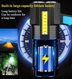 LED Flashlight USB Rechargeable, High Lumens Tactical Light with Sidelight, 4X LED, Zoomable, Handheld Super Brightest Flashlights, Portable Torch for Outdoor Camping Home Emergency Lantern