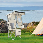 ptlsy Folding Camping Chair with Canopy, Beach Chair with Canopy Shade with Cup Holders, Cooler Bag for Camping, Fishing, Beach, Sports and Concert (White)
