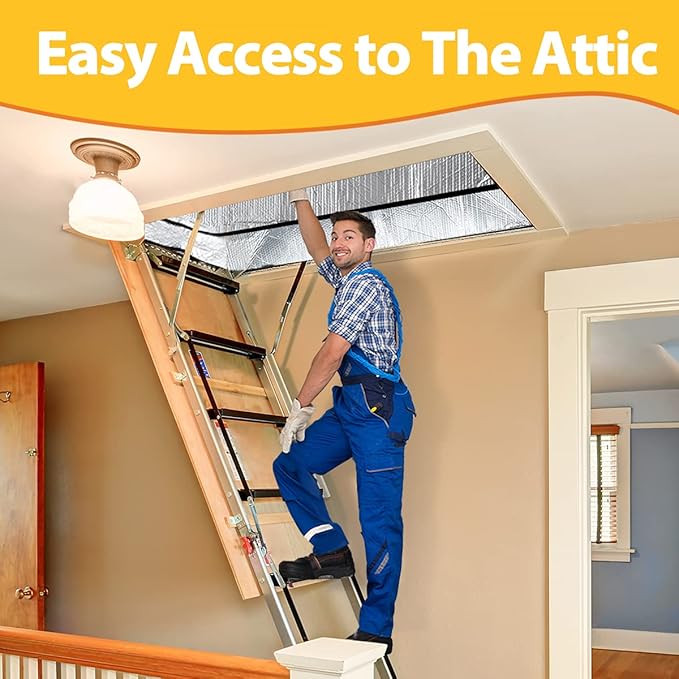 Attic Door Insulation Cover 25"x54"x11", Energy Saving Tent Attic Stairs Cover Ladder Pull Down Insulator, Stairway Insulation with Zipper (2 pcs Attic Cover)