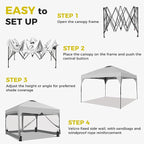 GDY 8x8 FT Pop Up Canopy Tent with One Push Setup,Setup Gazebo with 4 PVC Transparent Sidewalls,Easy Carry for Events, Parties, Camping, White