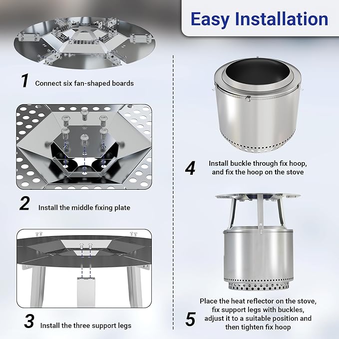 Heat Deflector Fit for Solo Stove Bonfire 19.5", 304 Stainless Steel Heat Diffuser for Bonfire Fire Pit with Grill Gloves & Fix Hoop, Capture and Redirect Warmth, Camping Accessory
