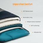 Kids Sleeping Bag with Built-in Pad (Fits Up to 4'6") All-in-One Inflatable Mattress Pad with Built-in Foot Pump - for Sleepovers, Camping and Travel (Blue/Gray)