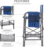EVER ADVANCED 2 Piece Tall Folding Chair 30.7" Seat Height Directors Chair High Foldable Bar Stool for Makeup Artist Face Painting with Side Table Cup Holder Supports 350LBS