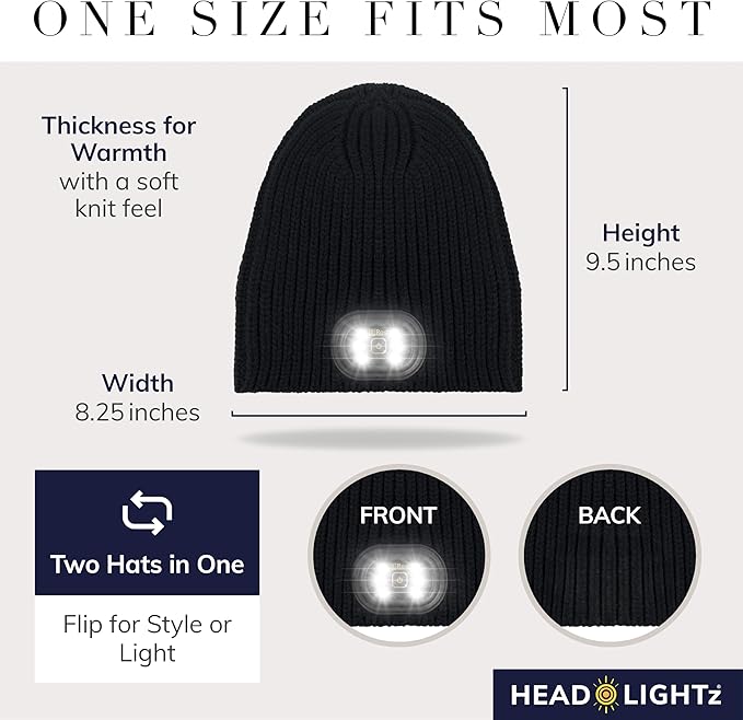 HEAD LIGHTZ® Rechargeable LED Beanie Hat – Hands-Free Lighted Cap for Running, Walking & Camping – As Seen on Oprah’s Favorite Things – Machine Washable, Unisex