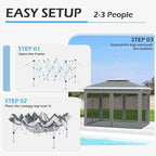 ECOTOUGE Pop Up Canopy Tent with Mosquito Nettings, Instant Shelte gazebos on Clearance w/Carrying Roller Bag, Waterproof and UV Resistant Canopy Tent for Grill, Garden and Backyard(Grey-White,11FT)