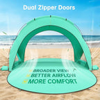 Beach Tent Sun Shelter, Sun Shelter for 1-4 Person, Beach Shade Tent, Beaches Shade with 2 Zippered Doors, Portable Tents for Camping Fishing, Green