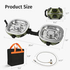 INFOOD Propane Camping Stove 20,000 BTU - Portable 2 Burner Gas Stove with Adjustable Flame Control, Piezo Ignition, Carry Bag & Propane Adapter Hose, Folding Design for Camp, BBQ, Tailgating, Green