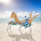 GYMAX Beach Chairs, Backpack Camping Chair with Armrest, Cooler Bag, Cup Holder, Towel Bar & Side Pockets, Sunbath Sling Tanning Lounge, Folding Layout Chair (4 Chairs Without Table, Blue Stripe)