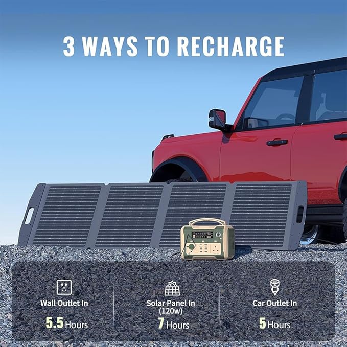 500W Portable Power Station 484Wh Solar Generator Backup Power Supply with 2 AC Outlets, 5 USB Ports and PD 100W Type-C Ports; Emergency LED Light for Outdoor Adventure Camping RV Emergency