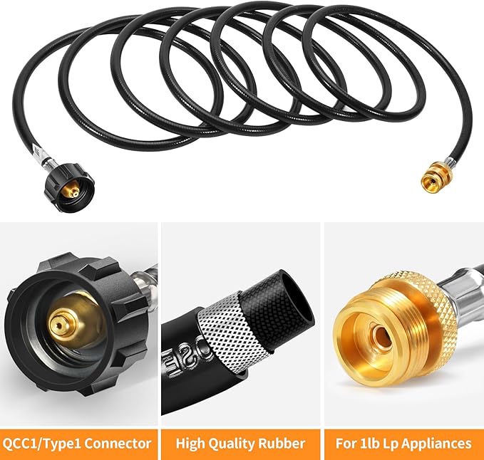 GasSaf 15FT Propane Hose, Propane Adapter Hose 1lb to 20lb Connection, Propane Tank Hose Suitable for Weber Q Grills, Blackstone Griddles, Coleman Stoves, Heaters & More