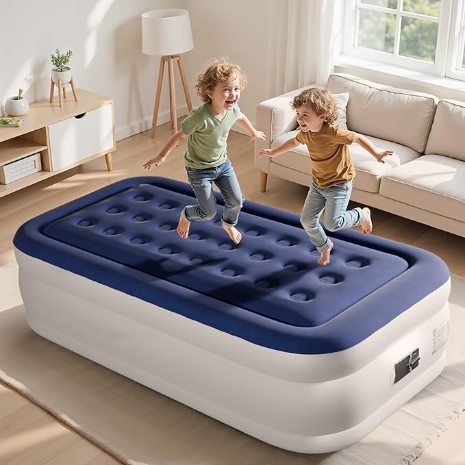 Outvita 18in Twin Air Mattress with Built-in Pump, Quick Assembly Comfort Luxury Blow Up Air Bed Self-Inflation/Deflation - Breathable and Flatness-Free for Guests and Home, Camping, Travel