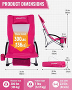 KingCamp Low Beach Chairs, Folding Portable Chair for Adults Lightweight Extra Wide Seat 300lbs Heavy Duty Oversized Backpack, Carry Bag for Camping